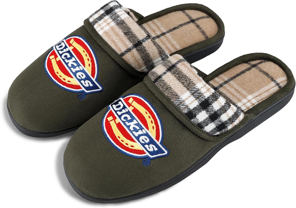 Dickies Men's Slide-on Memory Foam Scuff Slipper With Embroidered Logo - Indoor/Outdoor Sole
