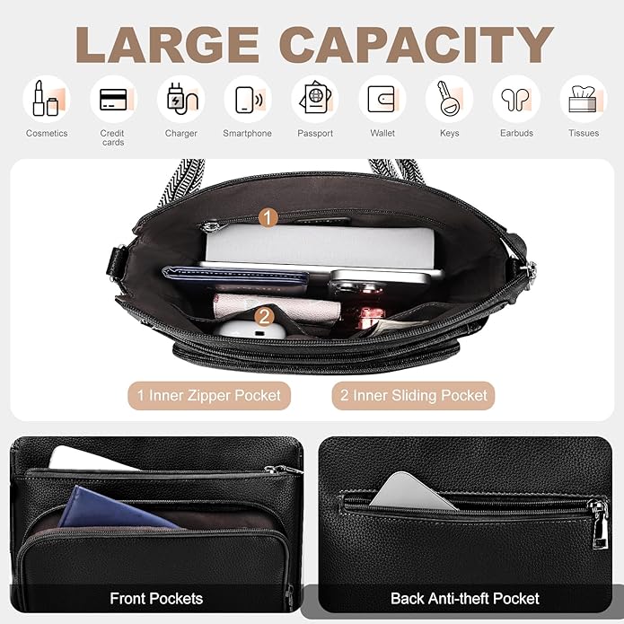 Anti-Theft Crossbody Purse for Women, Crossbody Shoulder Bag with Built-in Wallet & RFID Blocking for Travel Workout