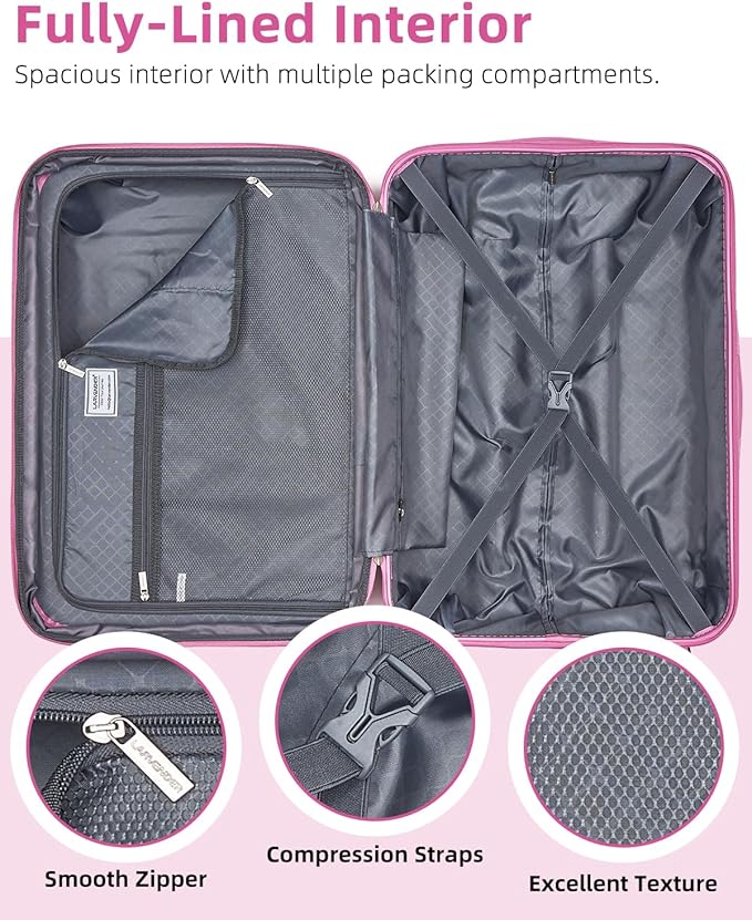 LARVENDER Carry on Luggage 22x14x9 Airline Approved, 20 Inch Hardside Suitcase with Wheels TSA Lock, PC+ABS Lightweight Travel Luggage Sets for Women, Glossy Berry, 3 Piece Set
