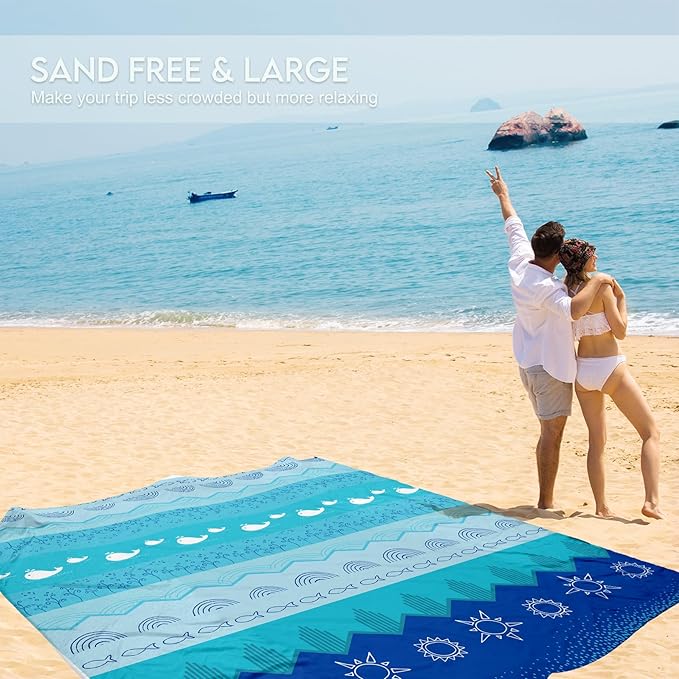 BYDOLL Beach Blanket 78''X81'' Waterproof Sandproof Suits1-4 Adults Oversized Lightweight Large Blanket Picnic Mat for Beach Sand Free Travel Camping Hiking Picnic