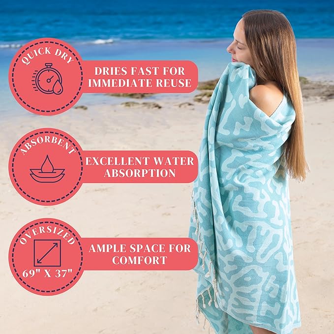Quick Dry Pool Towels Oversized for Adults - Swim Towels for Swimmers - Large 100% Cotton Beach Towels Oversized (69 x 37 inch) - Sand Free, Cloud, Thin & Lightweight for Travel - Cruise & Beach Gifts