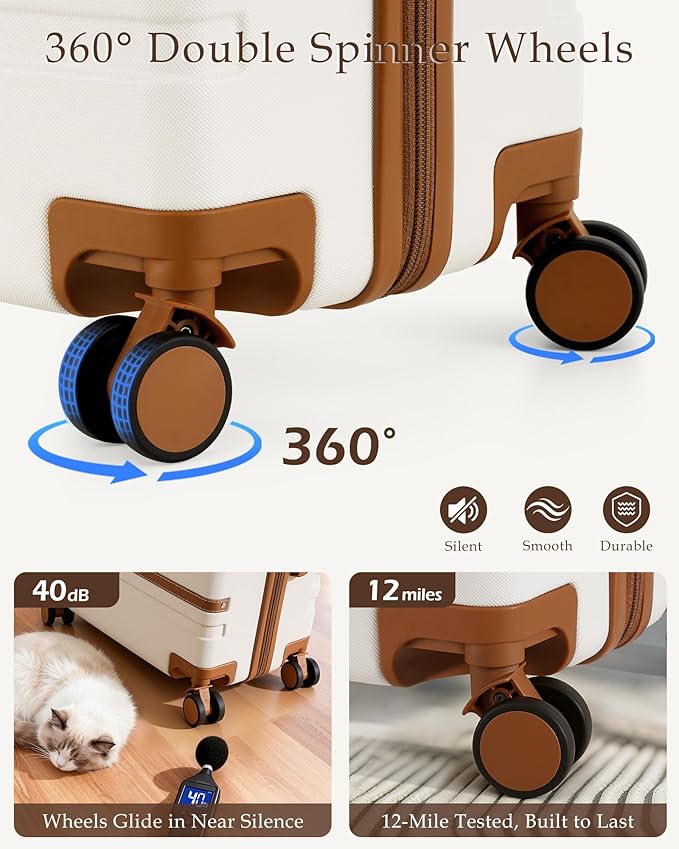 LONG VACATION Carry On Luggage Set 3 Piece, 20 Inch ABS+PC Hardshell Carry on Suitcase with Spinner Wheels TSA Lock & YKK Zipper