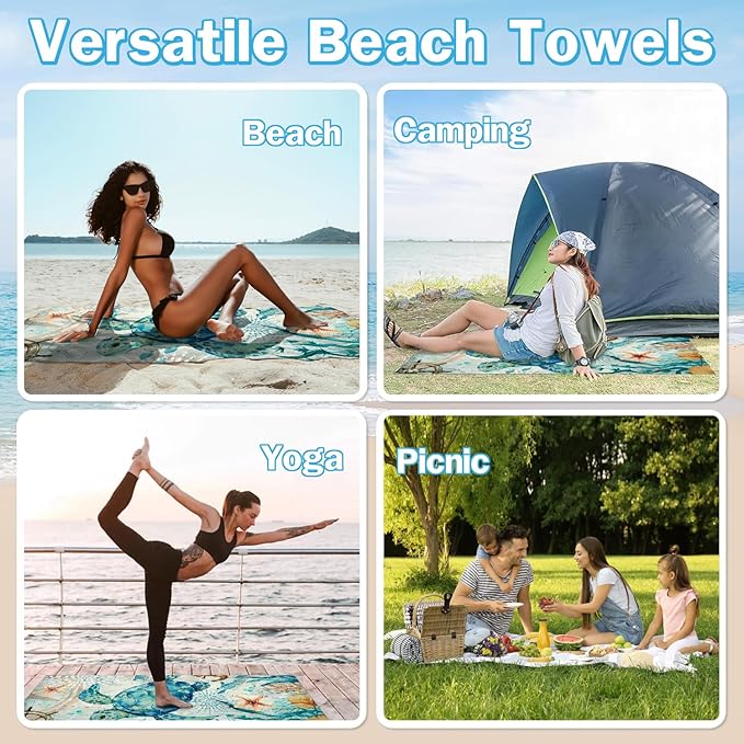 Turtle Beach Towel - 35x70 Inch Fast Dry Microfiber Towel, Lightweight & Versatile for Beach, Pool, Yoga, Travel, Ideal as Beach Blanket & Vacation Essential