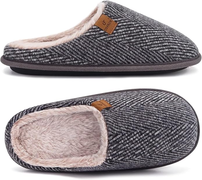 COFACE Mens Cozy Memory Foam Scuff Slippers Casual Slip On Warm House Shoes Indoor/Outdoor Sandal Slippers With Arch Support Rubber Sole Size 7-15