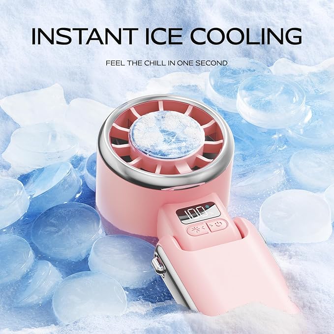 Portable Handheld Fan with Ice Cooling - 5 Gear High Speed Personal Turbo Fan Rechargeable, Up to 13 Hrs, Mini Hand Fans for Travel Essentials, Beach Vacation, Gifts for Women, Men (Pink)