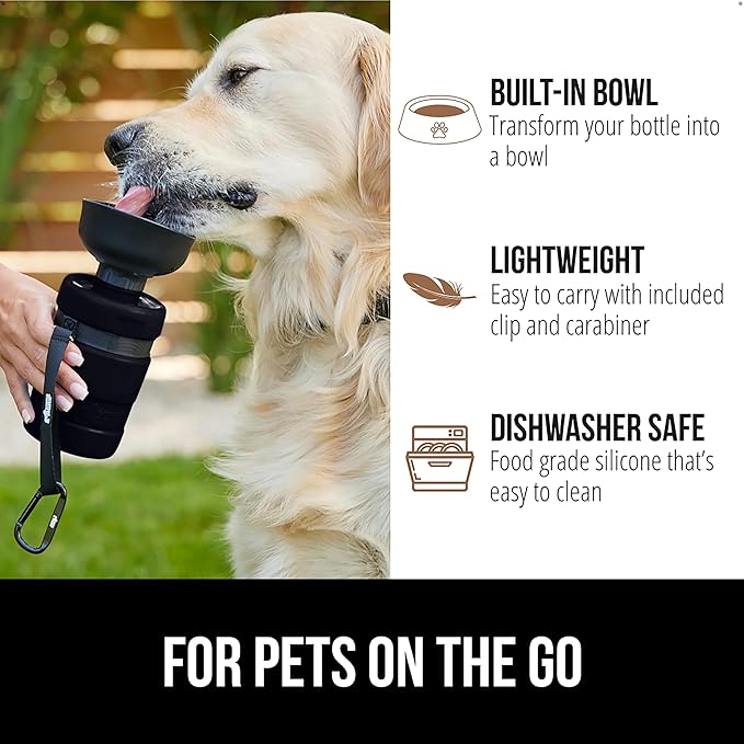 GORILLA GRIP Dog Water Bottle, Portable Water Bowl Dispenser for Dogs, 16 oz Leak Proof Pet Travel Squeeze Bottles Food Grade Silicone, Stocking Gifts for Pets to Go Puppy Essentials, Black