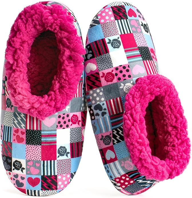 Soft Fuzzy Slippers for Women Indoor, Warm Furry House Sock Shoes Fluffy Lined, Bedroom Booties Non-Slip Gripper Soles, Winter Cozy Christmas Gifts