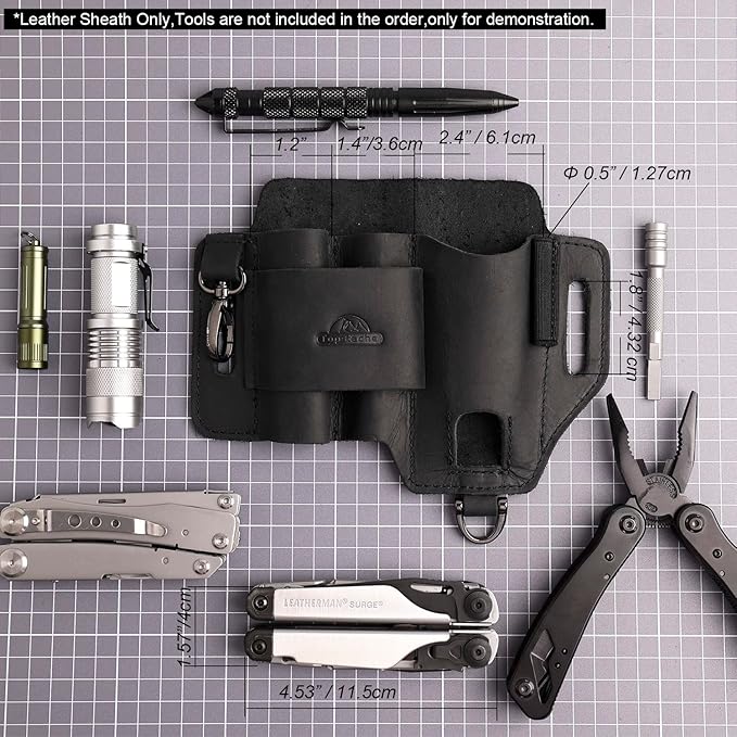 Topstache Leather Multitool Sheath,EDC Belt Organizer for Work and Daily Use,Leatherman Sheath,EDC Pocket Organizer for Flashlight and Multitool,Gifts for Men,Leather Sheath for Multitool