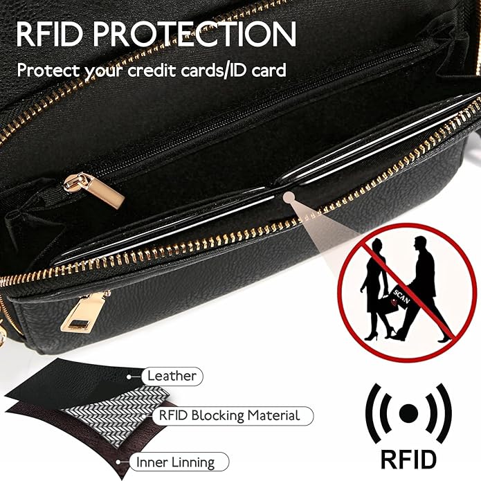Women's Leather Crossbody Bags Anti Theft Purses RFID Blocking Handbags Trendy Travel Adjustable Strap Tassel