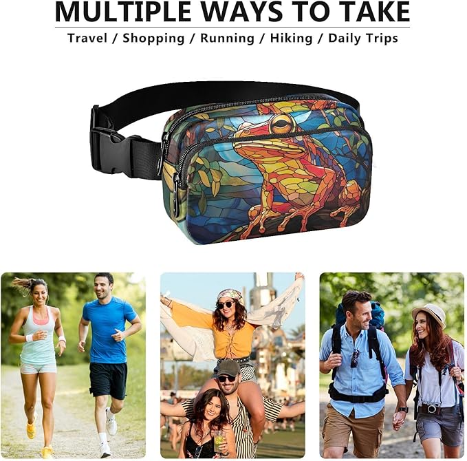 Stained Glass Printed Frog Fanny Pack for Women Men Water Resistant Fashion Waist Packs with Adjustable Strap Belt Bag for Travel Workout Jogging Hiking 21219618