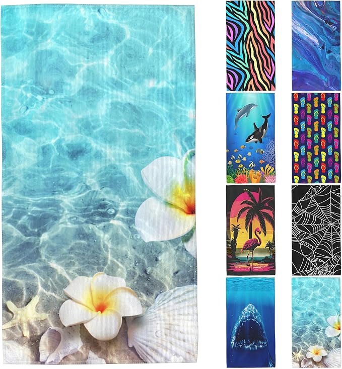 Starfish Beach Towel,Starfish Seashell and Flower on Sea Beach Lightweight Compact Sand Free Quick Dry Oversized Pool Swimming Towels for Girls Women Adults,29.5"×59"