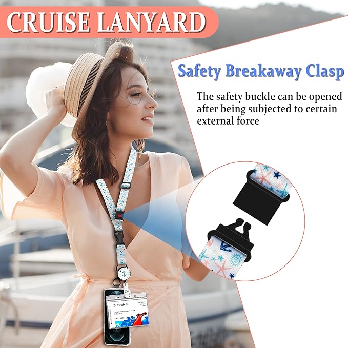Kaptron Cruise Lanyard For Ship Cards: 2 Pack Adjustable Lanyard with Badge Reel Waterproof ID Holder & Phone Tether Tab