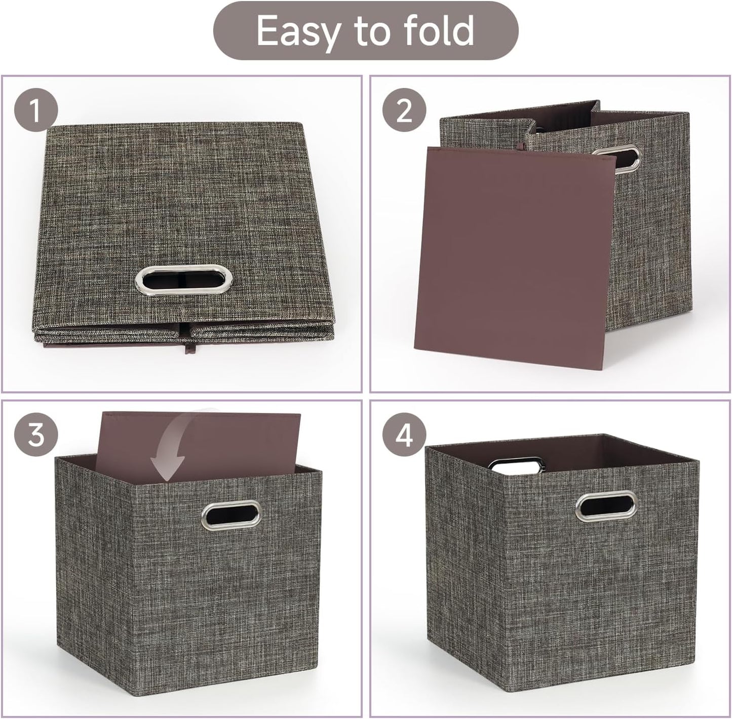 Posprica Storage Basket Bins,13×13 Foldable Storage Boxes Containers for Closet Organizer Shelf Cabinet Bookcase,Thick Fabric Drawer with Shimmer,4pcs,Brown