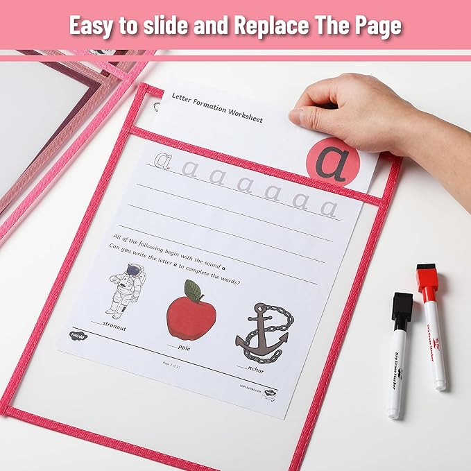 Mr. Pen- Dry Erase Pocket Sleeves, 6 Pack, 10"x14", Pink Shades Color Theme, Dry Erase Pockets Reusable Sleeves, Job Ticket Holders with Marker Holder & Metal Eyelet