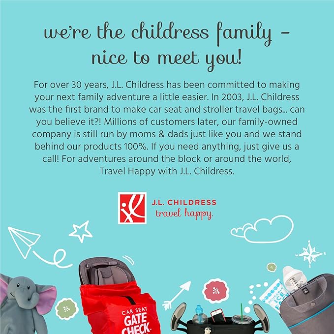 J.L. Childress Padded Compact Travel Stroller Bag for Airplane - Fits Most Compact-Fold Single Baby Strollers, AirTag Compatible, Black, Expands from 21"W x 23"H x 7"D to 21"W x 23"H x 11"D