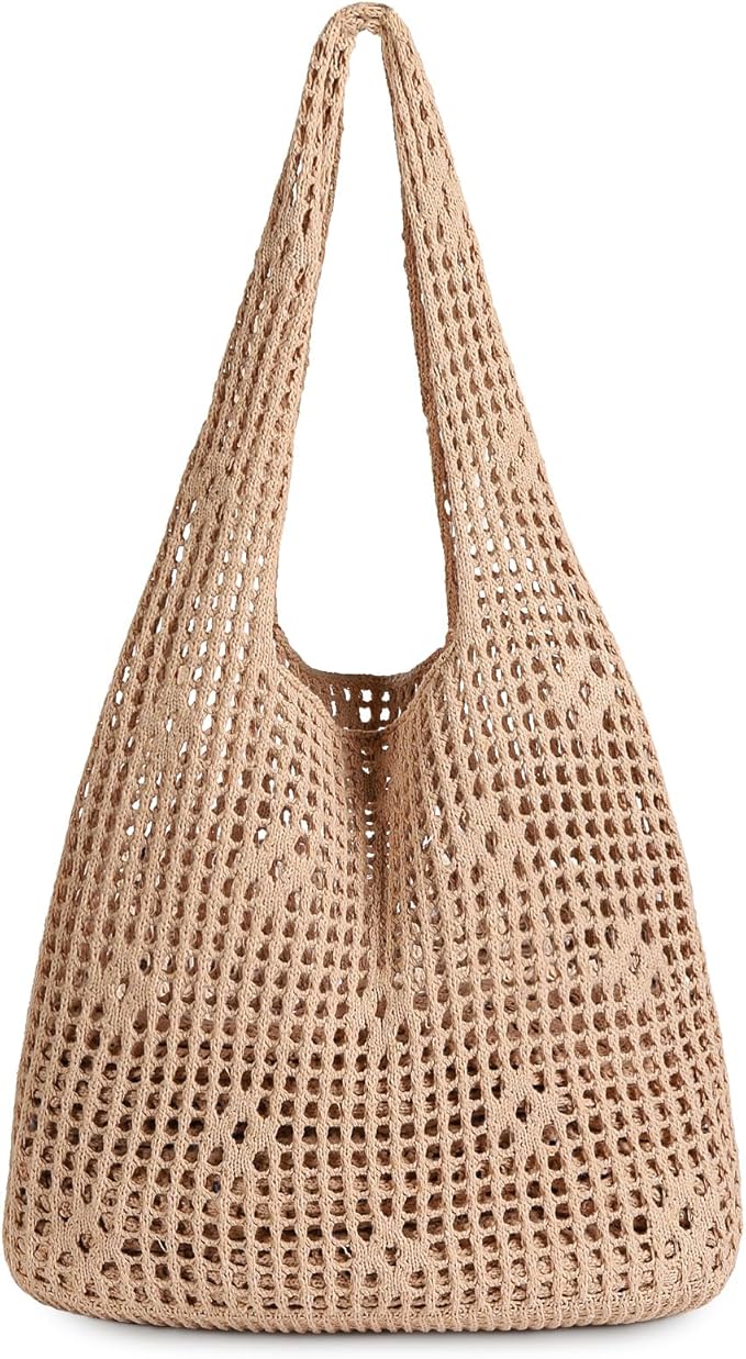 Sightor Crochet Tote Bag, Mesh Beach Bag Knit Summer Hobo Bag Vacation Boho Tote Bag for Women