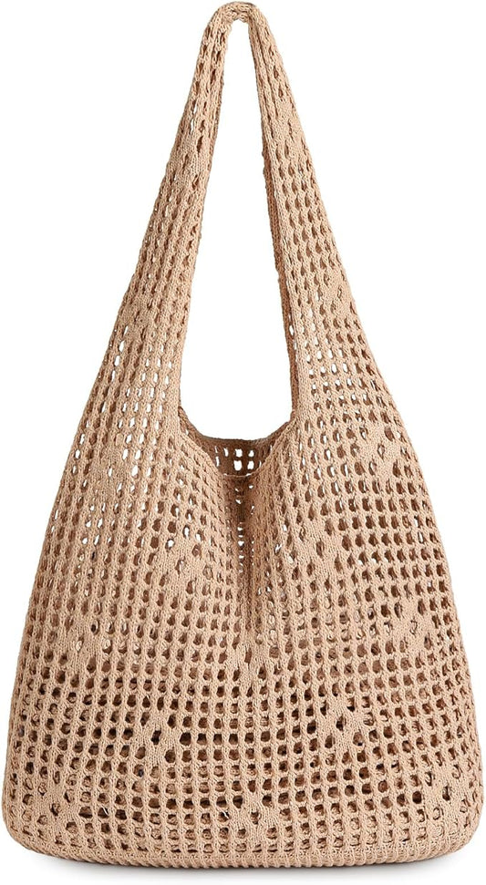 Sightor Crochet Tote Bag, Mesh Beach Bag Knit Summer Hobo Bag Vacation Boho Tote Bag for Women