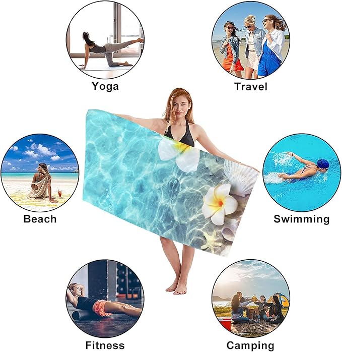 Starfish Beach Towel,Starfish Seashell and Flower on Sea Beach Lightweight Compact Sand Free Quick Dry Oversized Pool Swimming Towels for Girls Women Adults,29.5"×59"
