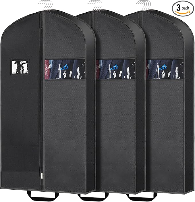 3 Pack 43" Garment Bags for Travel, 4" Gusseted Suit Bag for Men Closet Storage, Hanging Bags for Clothes Travel for Coats, Shirts,Dresses