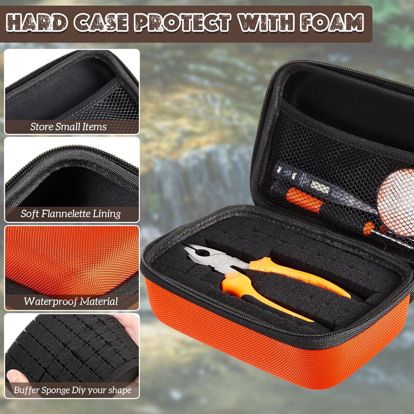 EVA Hard Case with Customizable Foam Protective EVA Carrying Case Shockproof Outdoor for Camera, Digital Products, Electronic Instruments with Knife(Orange,12.6 x 12.2 x 3.5 Inch)