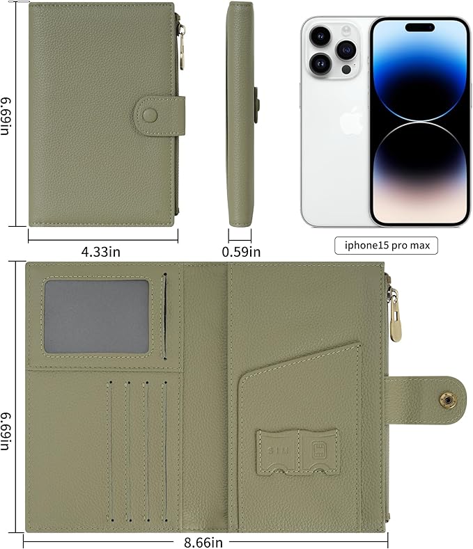 WASON Leather Passport Cover Travel Wallet RFID Blocking – Passport Holder Slot with Zipper Pocket for lD, Boarding Pass,Ticket, Cash, SD Card, Travel Essentials for Men and Women (Light Green)