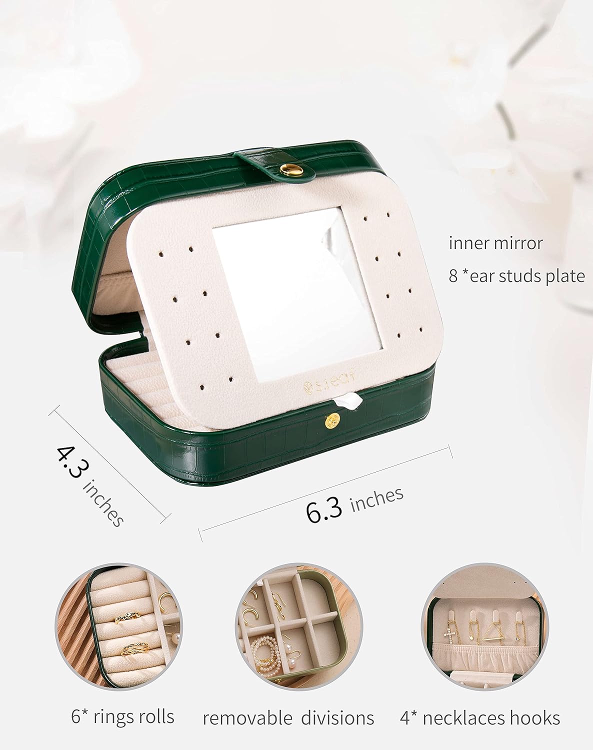 S.Leaf Mini Travel Jewelry Case - Portable Jewelry Box for Women (13 Crocodile Emerald Big)