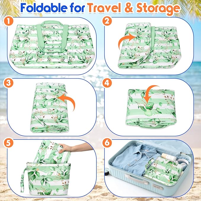 BKNOOU Extra Large Beach Bags Waterproof Sandproof XL Beach Tote Bag for Women Zipper Foldable Swim Pool Bag with Wet Pocket