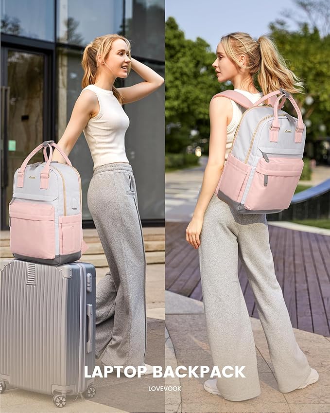 LOVEVOOK Travel Laptop Backpack Women, 15.6 Inch Anti-theft Laptop Bag with USB Port, Fashion Waterproof Computer Backpacks Teacher Nurse Backpack Purse for College Work