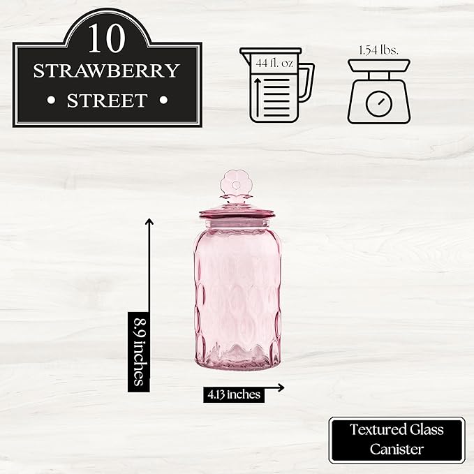 10 Strawberry Street Textured Glass Flower Canister, Dimpled Round, Pink, Set of 2