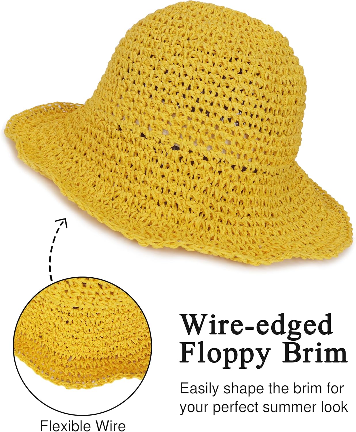 Womens Wide Brim Straw Sun Hat Foldable Floppy Crochet Beach Hat for Summer