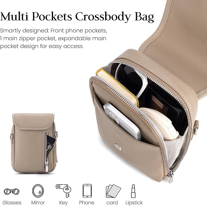 befen Genuine Leather Small Crossbody Bags for Women Cross Body Bag Purses Cell Phone Purse for Travel with RFID Card Slots