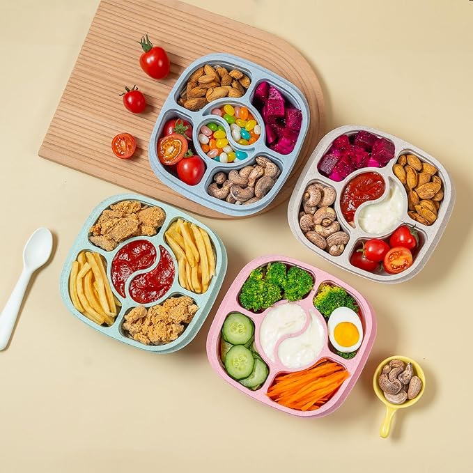 4 Pack Snack Containers, 6 Compartments Snack Box Containers with Lids, Reusable Meal Prep Lunch Containers BPA-Free, Divided Food Storage Containers for Work Travel