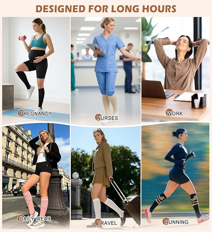 Cotton Compression Socks for Women&Men Knee High Cute Support Sock for Nurses, Pregnancy, Flying