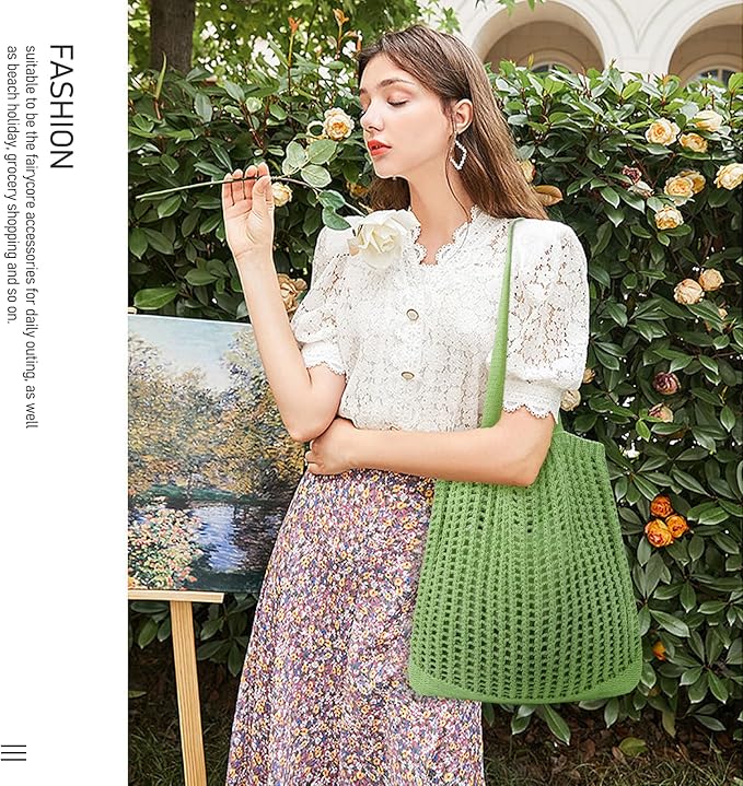 hatisan Crochet Bags for Women - Summer Beach Tote, Aesthetic Hippie Knit Bag