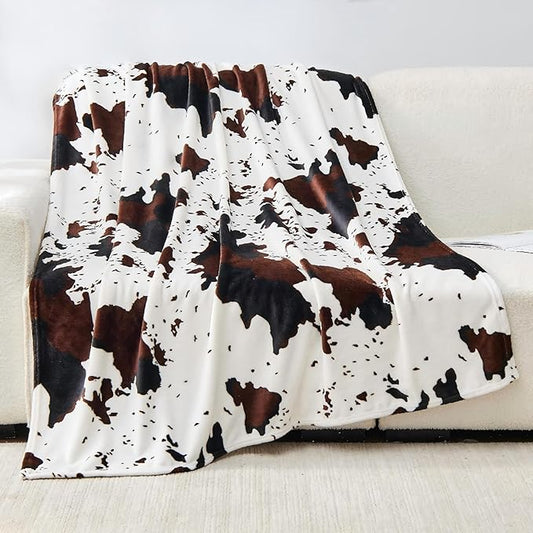 Bnuitland Cow Printed Fleece Flannel Throw Blanket, 300 GSM Double Sided Fuzzy Fluffy Blanket for Bed Sofa Couch Travel, Super Soft Lightweight for Adults and Kids, 60×80 inch