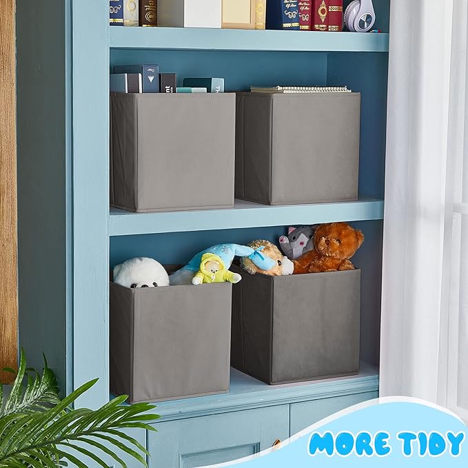 Yinder 12 Pcs Cube Storage Bin Grey 11'' Storage Bins for Playroom Decor Colorful Bins for Kids Foldable Baskets for Nursery Organizer Boxes Fabric Boxes