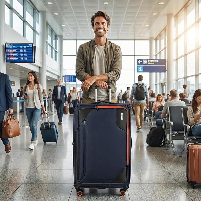 Suitcases with Wheels 32 inch Luggage,Large Softside Suitcase Expandable 20% w/TSA LOCK,Lightweight Travel Suitcase for Men/Women（Navy,32in）