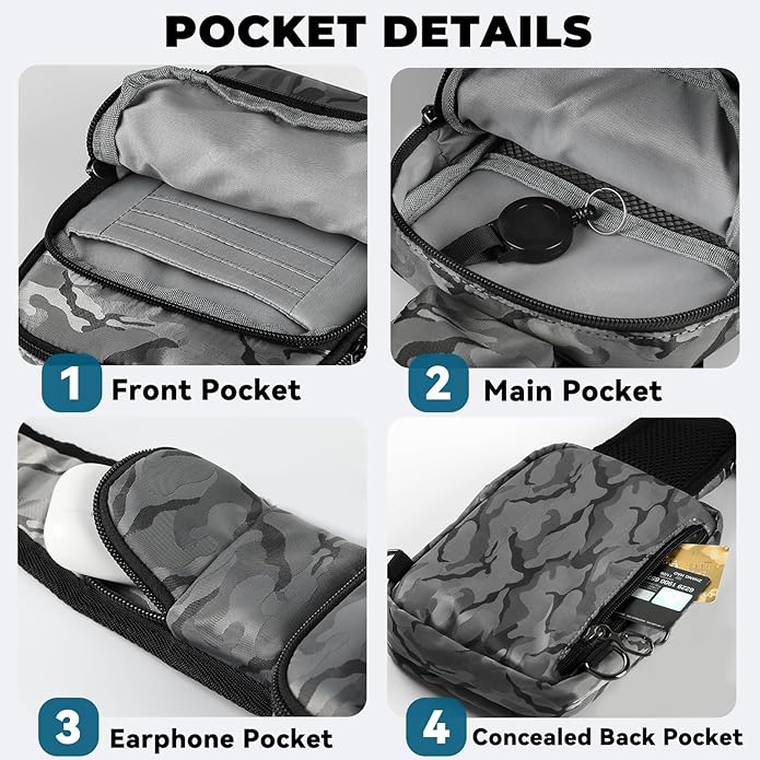 Sling Bag, Crossbody Bag with Zipper Lock, RFID & Water Resistant for Women and Men Small Chest Bag for Travel Casual