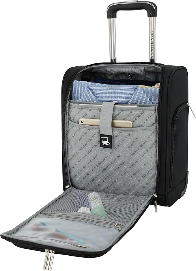French Connection 16" Underseat Carry-On Luggage with USB/USB-C Ports, Black