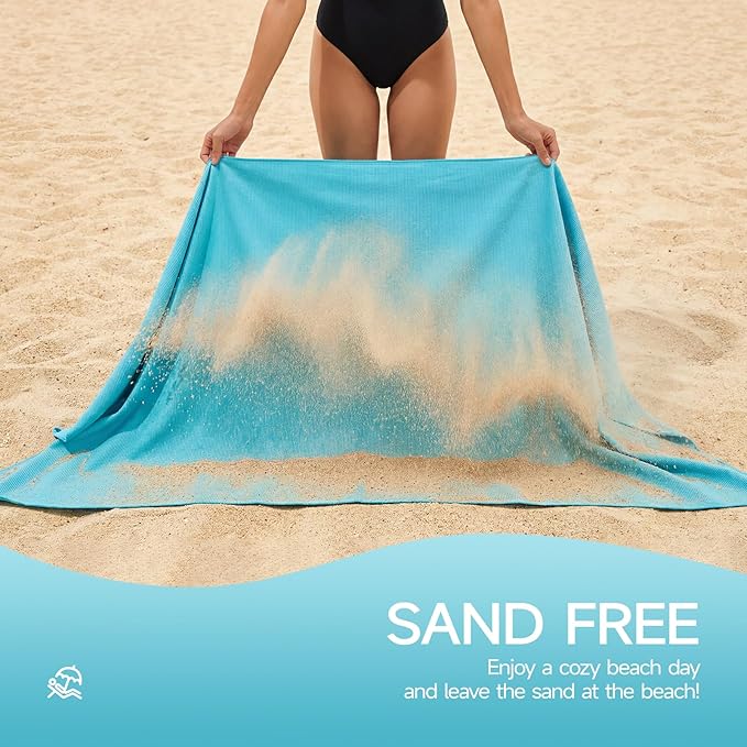 REDKISS 4 Pack Microfiber Beach Towels with Loop, 62x31 Inch Sand Free Quick Dry Camping Towels for Beach, Travel, Gym, Picnic-Blue
