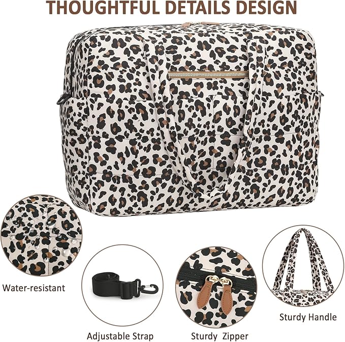 Travel Duffel Bags, Weekender Bags for Women Men Gym Duffel Bag Personal Item Travel Bag Foldable Tote Carry On Overnight Workout Bag, Leopard