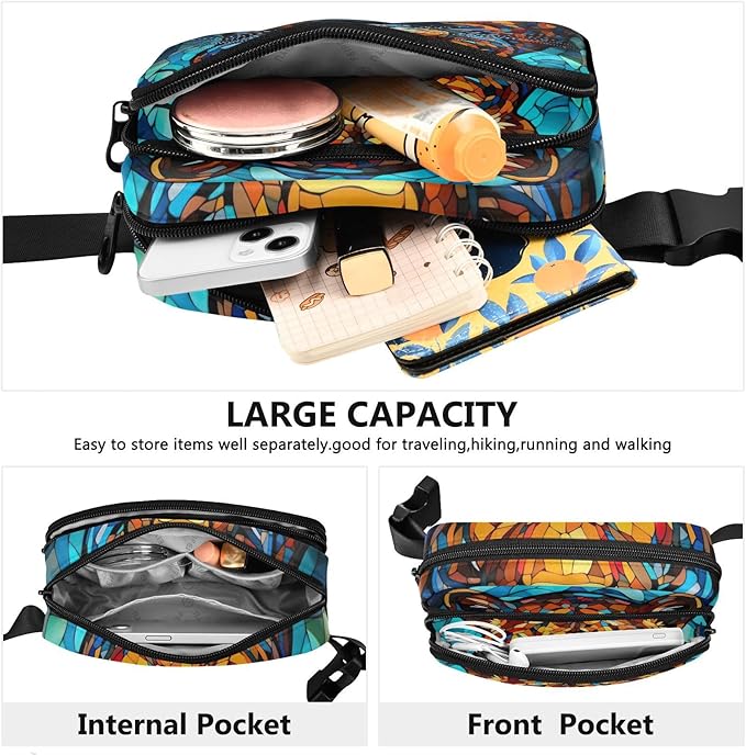 Stained Glass Printed Leopard Fanny Pack for Women Men Water Resistant Fashion Waist Packs with Adjustable Strap Belt Bag for Travel Workout Jogging Hiking 21219674