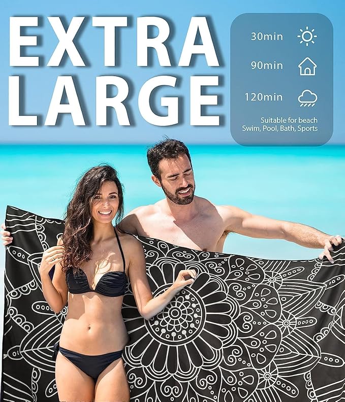 2 Packs Sand Proof Microfiber Beach Towels Adult –Quick Fast Dry Beach Oversized Accessories for Travel Swim Pool Yoga Camping Blanket Essentials Lightweight Must Haves Women Gifts Mandala Galaxy