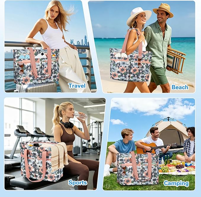 HUANLANG Large Beach Bags for Women Pool Bag with Zipper, Waterproof Sandproof Beach Tote Travel Bag with Wet Pocket | Waterproof, Large capacity, Dry/wet separation, Cooling function, Durable fabric, sandproof