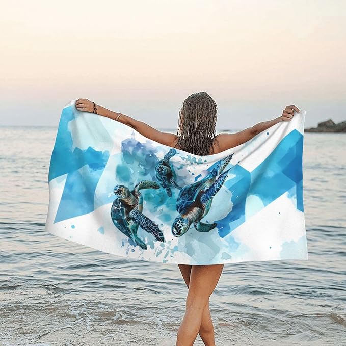 Turquoise Turtles Oversized Sand Free Beach Towel – 71"X32" Lightweight Quick Dry Microfiber Terry Towel For Travel, Swimming, Pool, And Camping, Absorbent And Compact Beach Essential For Women Men