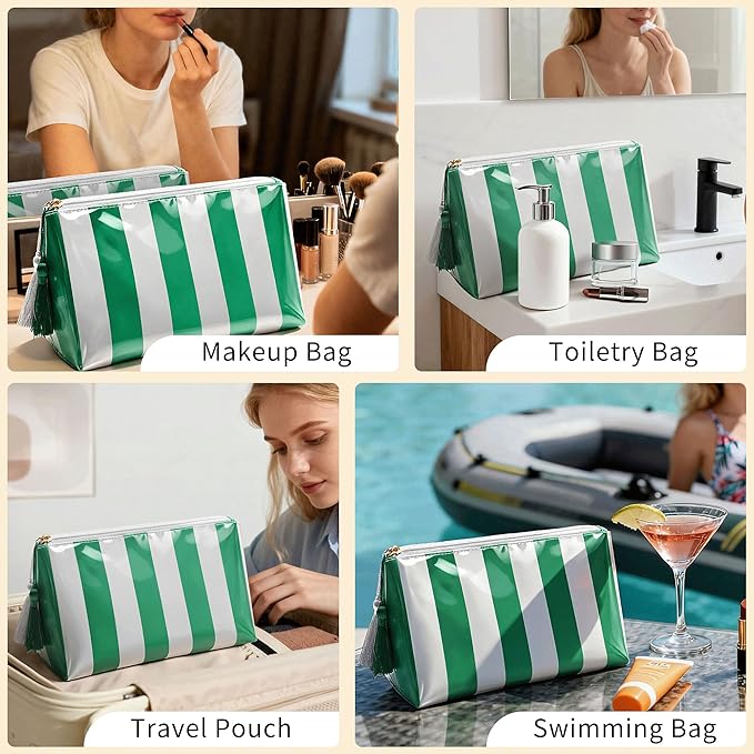 Makeup Bag, Small Clear Coated Cosmetic Bags for Women Girls, Waterproof Travel Makeup Bag for Purse Organizer Zipper Pouch Beach Summer Vacation Essentials Gifts for Women