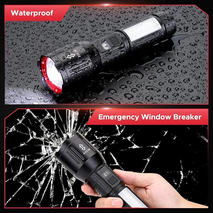 Rechargeable Flashlights 1,500,000L High Lumens 2 Packs, LED Super Bright Strong Powerful Handheld Flash Lights with 6 Light Modes, COB Side Light, Zoomable Beam for Outdoor Emergency Home