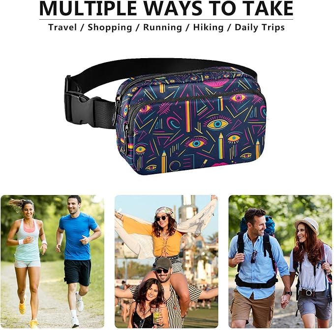 Doodle Eyes Fanny Pack for Women Men Water Resistant Fashion Waist Packs with Adjustable Strap Belt Bag for Travel Workout Jogging Hiking 21220486