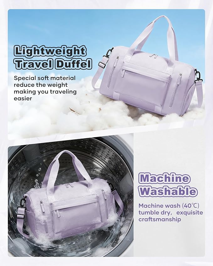Gym Bag for Women,Travel Duffel Bag with Shoes Compartment Personal Item Carry On Overnight Bag for Mens Weekender Bag Training Handbag Sports Gym Tote Bag Yoga Bag Purple