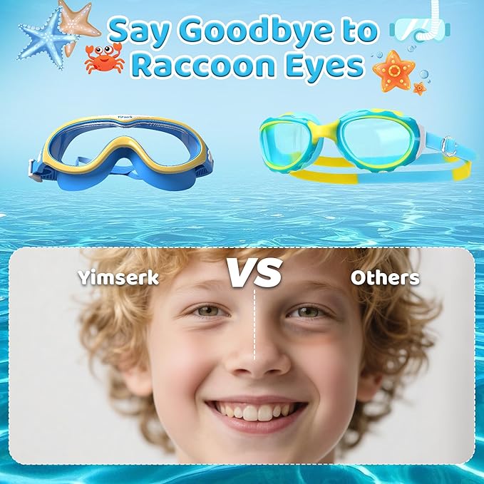 Kids Swim Goggles for Kids 6-14, Anti-Fog & UV400 Lens, Comfortable Silicone Design, Includes Nose Clip & Earplugs